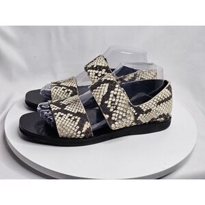 VINCE Salina Python Snake Print Flat Strap Sandals Black Cream Color Size 7.5M